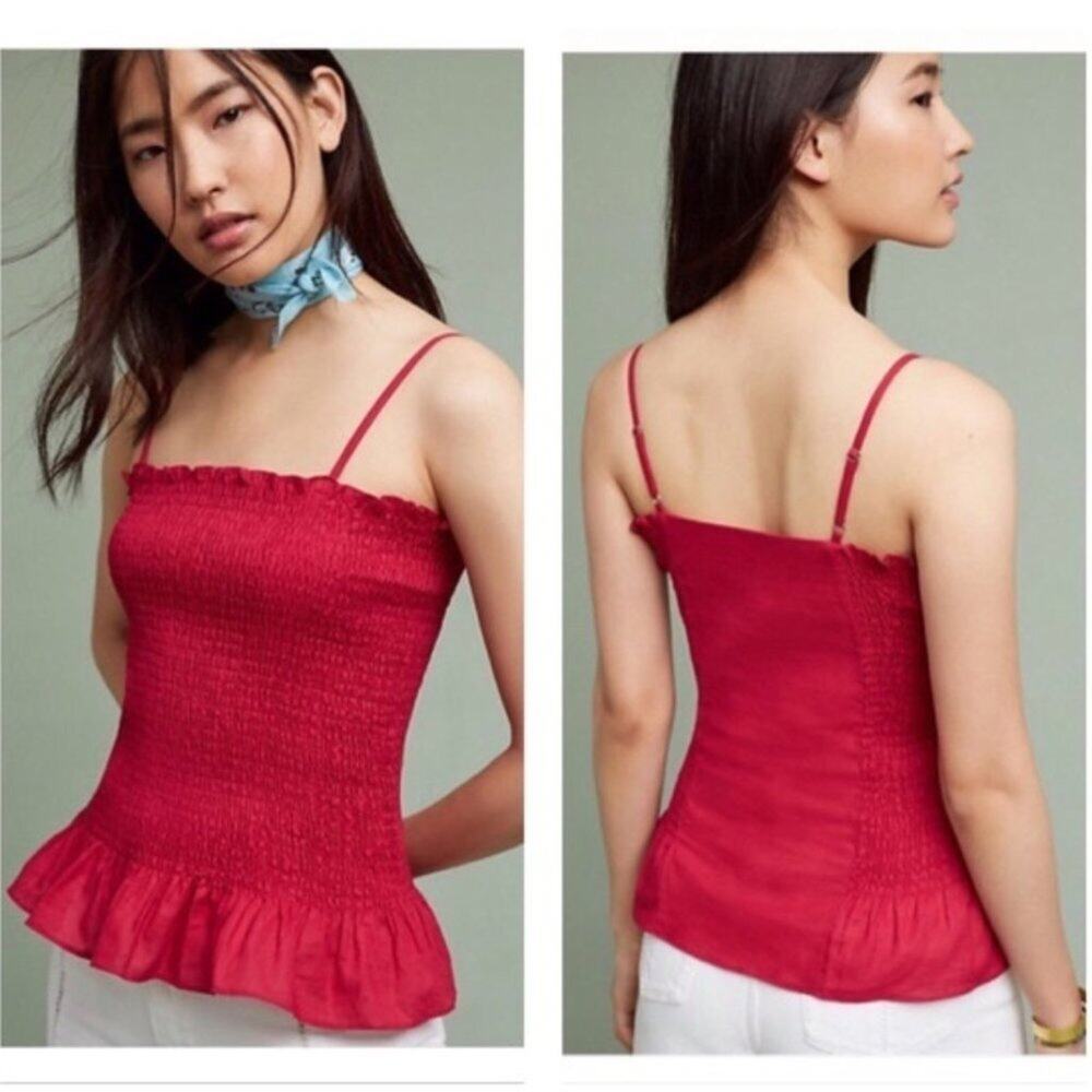 Anthro Maeve Raspberry Echuca Smocked Ruffle Tank Top